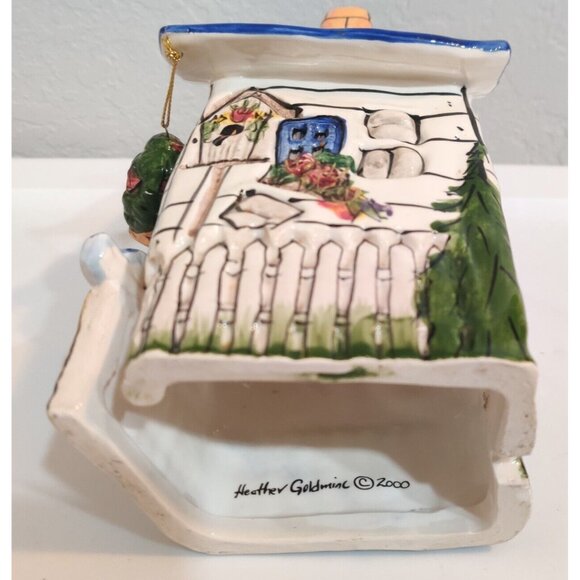 Blue Sky Heather Goldminc Tea light House Cottage Flower Blue Bird Candle Holder - Picture 15 of 16